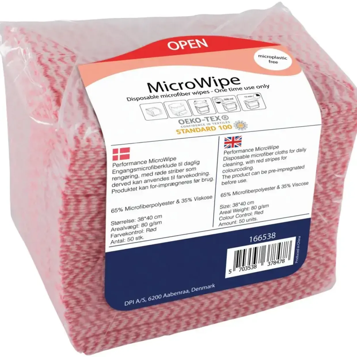 Rengøringsklude MicroWipe 38x40cm rød mikrofiber viskose engangs - 500 stk