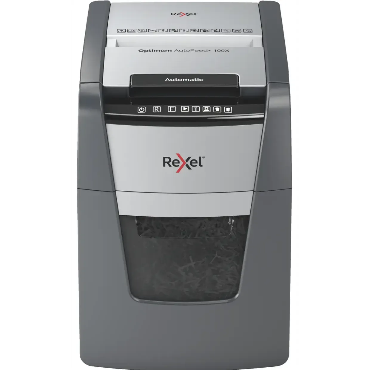 Rexel Optimum Makulator AutoFeed+ 100X, krydsmakulering, 4 x 28 mm, P4