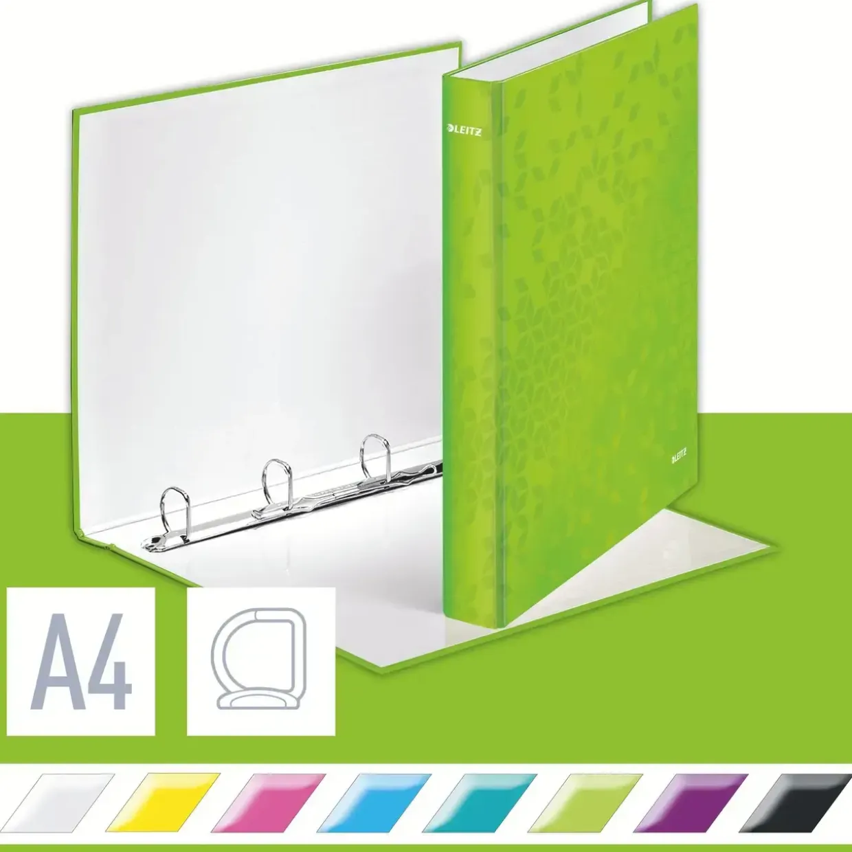 Ringbind Leitz WOW A4+ 4DR 25mm grøn - Køb minimum 10 stk.