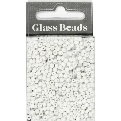 Rocailles perler, dia. 3 mm, hulstr. 0,6-1,0 mm, hvid, 25g, str. 8