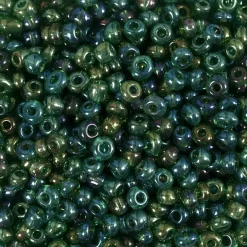 Rocailles perler, dia. 3 mm, hulstr. 0,6-1,0 mm, grøn olie, 25g, str. 8