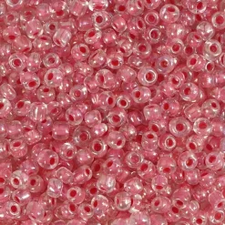 Rocailles perler, dia. 3 mm, hulstr. 0,6-1,0 mm, pink kerne, 25g, str. 8