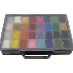 Rocailles perler hulstr. 0,5-1 mm, inkl. Raaco opbevaringsæske, 32x100g
