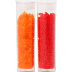 Rocaillesperler, str. 15/0 , diam. 1,7 mm, transparent orange, transparent rød, 2-cut, 2x7g, hulstr. 0,5 mm