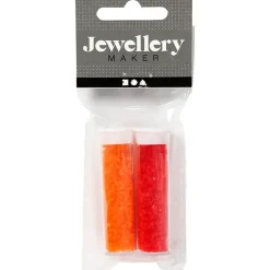 Rocaillesperler, str. 15/0 , diam. 1,7 mm, transparent orange, transparent rød, 2-cut, 2x7g, hulstr. 0,5 mm