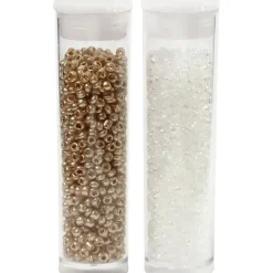 Rocaillesperler, str. 15/0 , hulstr. 0,5-0,8 mm, hvid, rosaguld, 2x7g