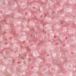 Rocaiperler, dia. 4 mm, hulstr. 0,9-1,2 mm, rosa kerne, 25g, str. 6/0
