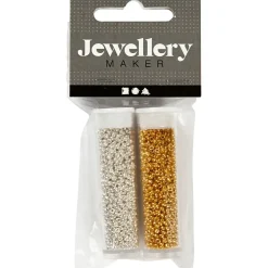 Rocaiperler, str. 15/0 , hulstr. 0,5-0,8 mm, guld, sølv, 2x7g