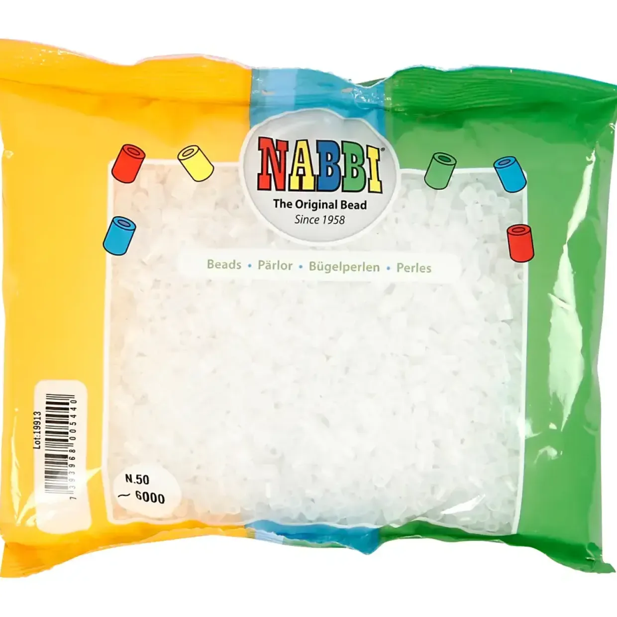 Rørperler klar transparent (50) str. 5 x 5 mm - hulstr. 2,5 mm - medium - 6000 stk.