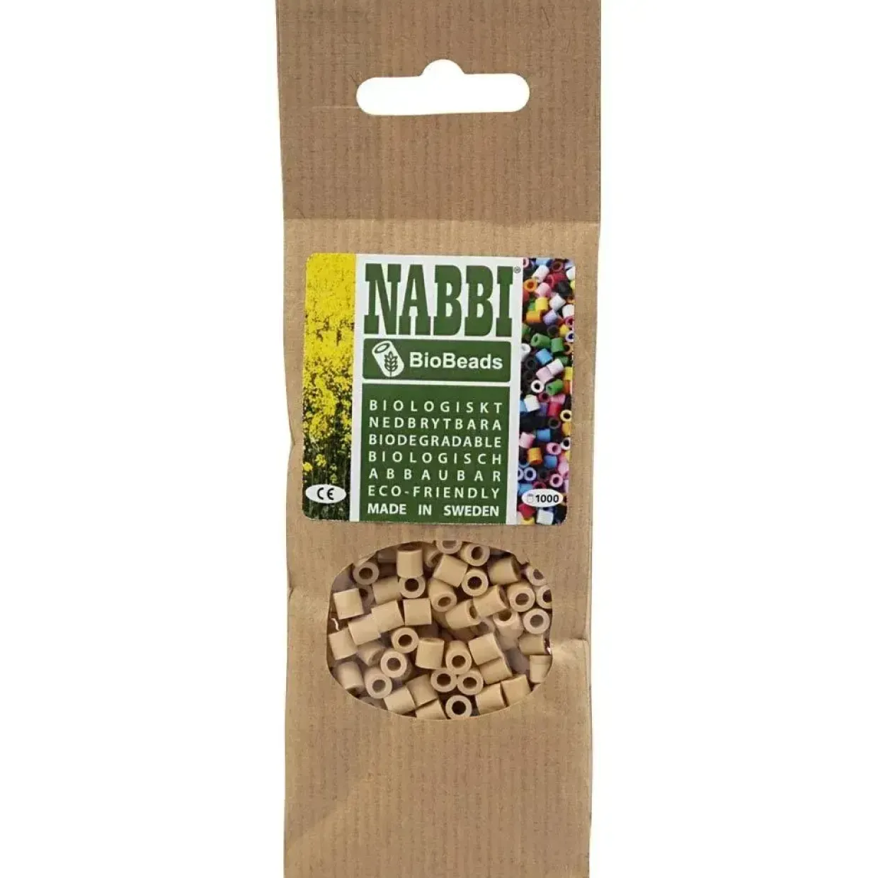 Rørperler NABBI BioBeads str. 5x5 mm, hulstr. 2.5 mm, medium, creme, 1000 stk.