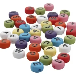 Runde bogstavperler, ass. farver, diam. 7 mm, hulstr. 1-2 mm, 25 g