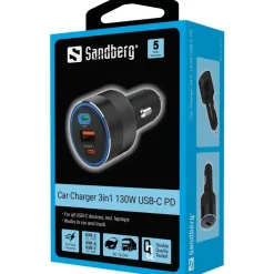 Sandberg Car Charger 3in1 130W USB-C PD