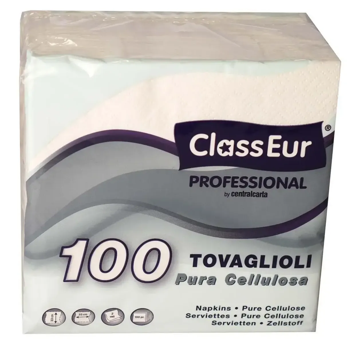 Serviet ClassEur Professional 33x33 cm 2-lag Ecolabel 100 stk pr. pakke Hvid - 24 pk x 100 stk/krt