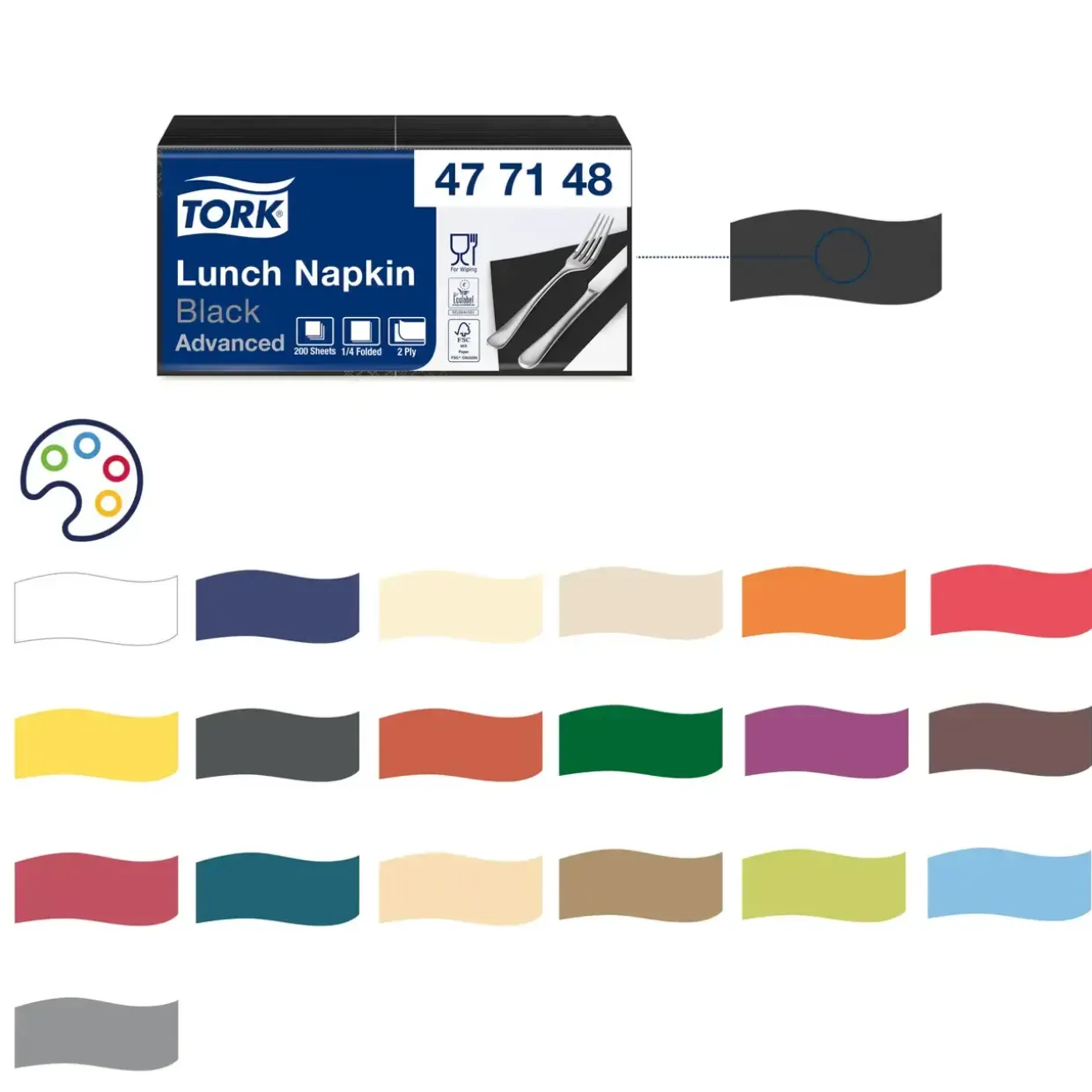Serviet Tork 2-lags 477148 sort 33 x 33 cm 1|4 fold - 2000 stk