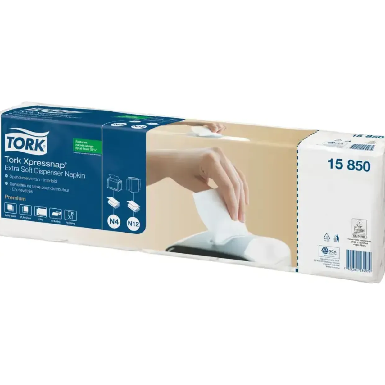Serviet Tork Premium N4 15850 - 2-lags 2-fold hvid 16,50x21,60 cm - 8000 stk