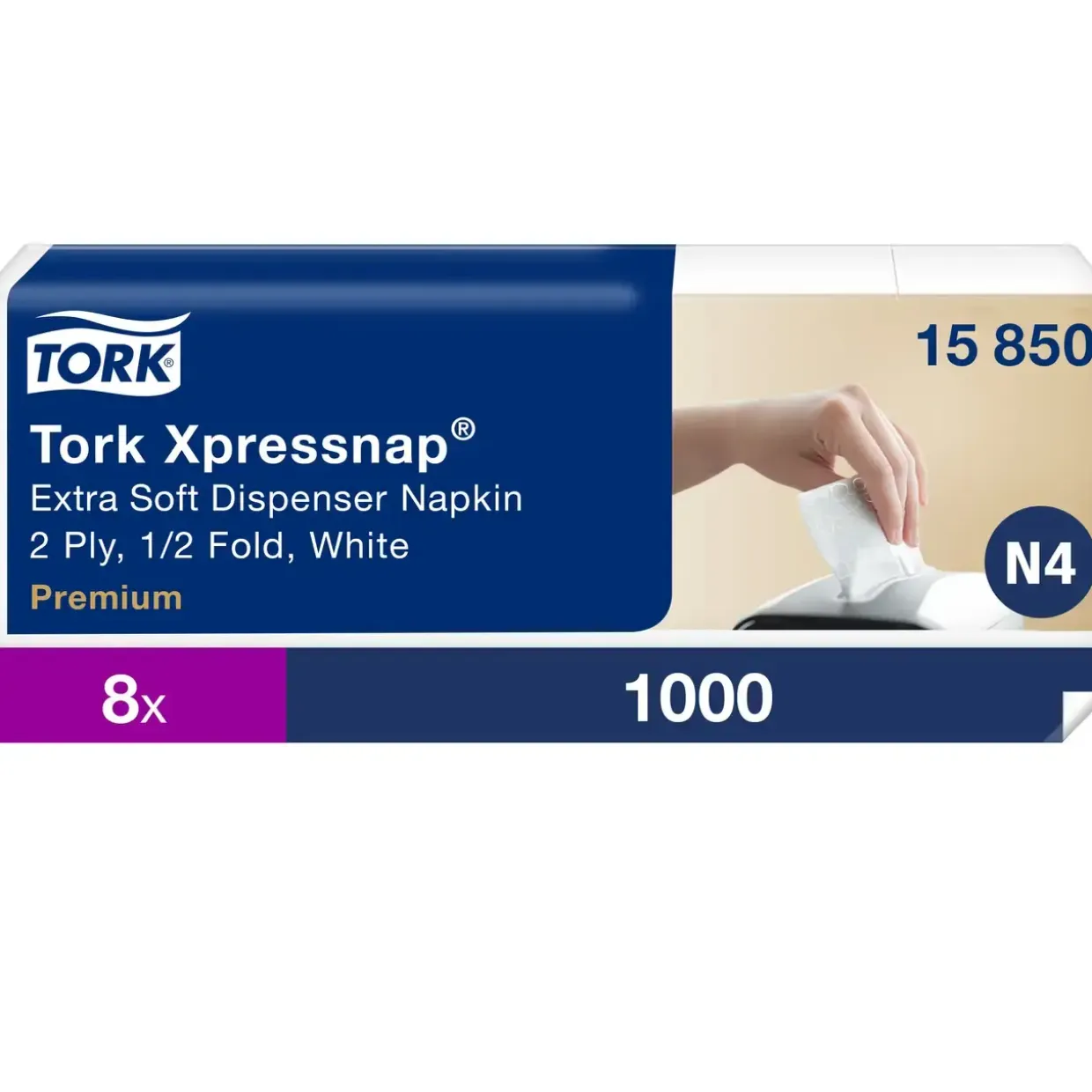Serviet Tork Premium N4 15850 - 2-lags 2-fold hvid 16,50x21,60 cm - 8000 stk
