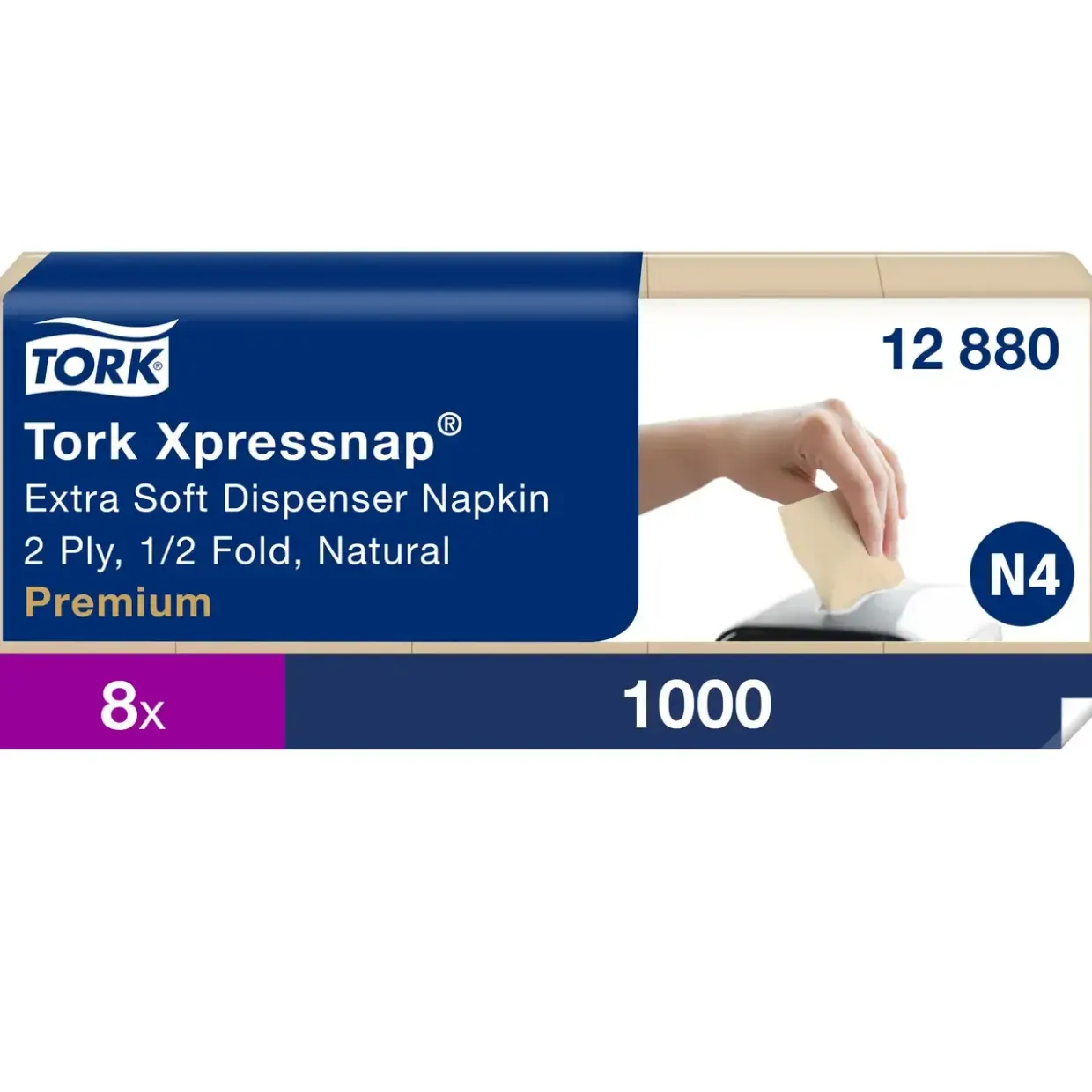 Serviet - Tork Premium N4 12880 - 2-lags - Natur - 33 x 21,3 cm - 8000 stk
