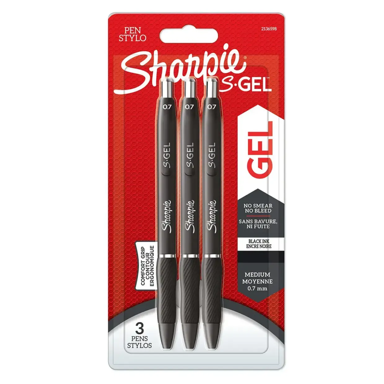 Sharpies tusser Gelpenne S-Gel sort 0,7mm - 3 stk