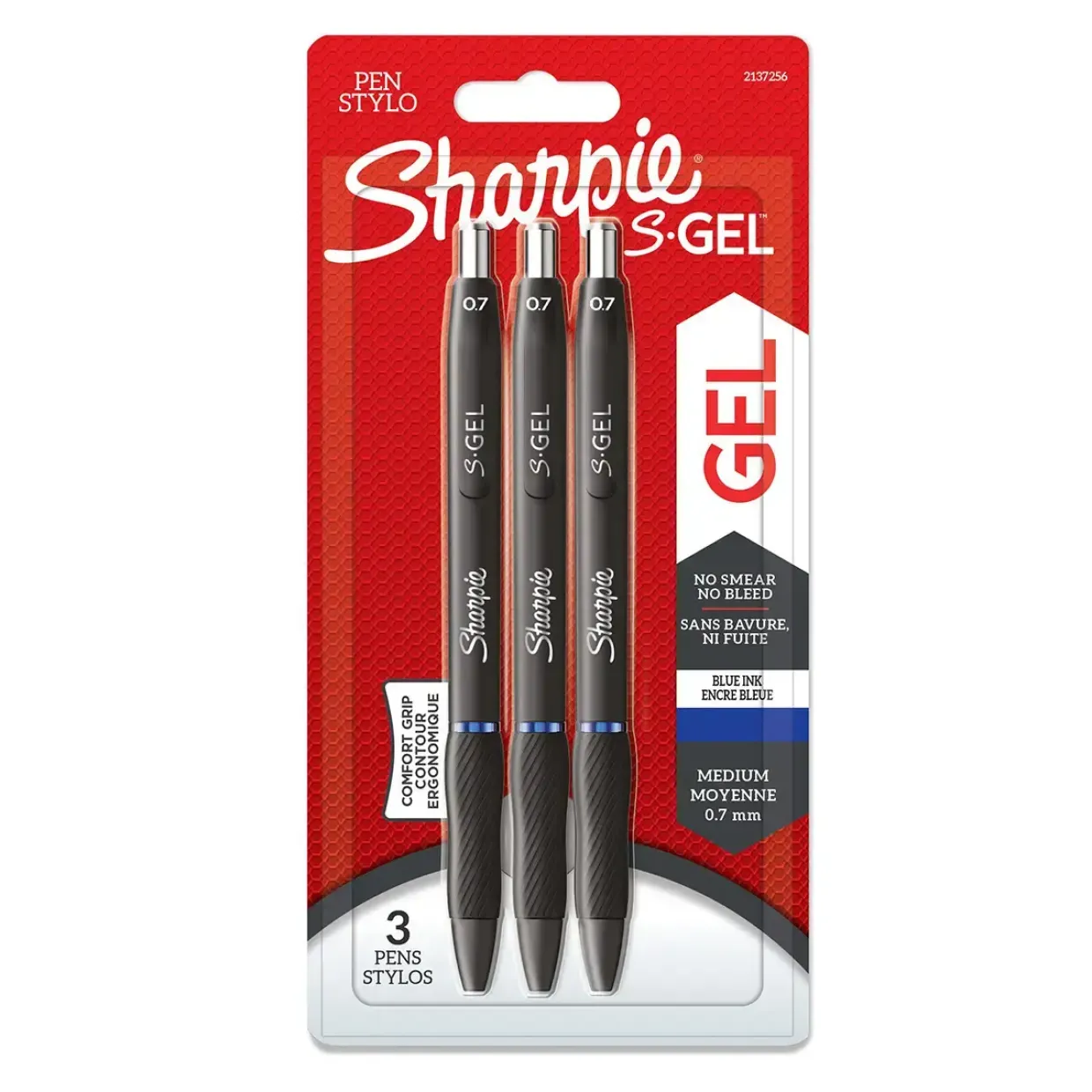 Sharpies tusser Gelpenne S-Gel blå 0,7mm - 3 stk
