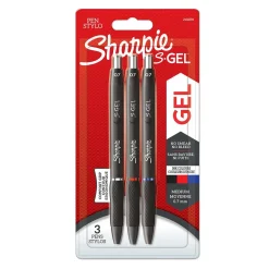 Sharpies tusser Gelpenne S-Gel sort, blå, rød 0,7mm - 3 stk