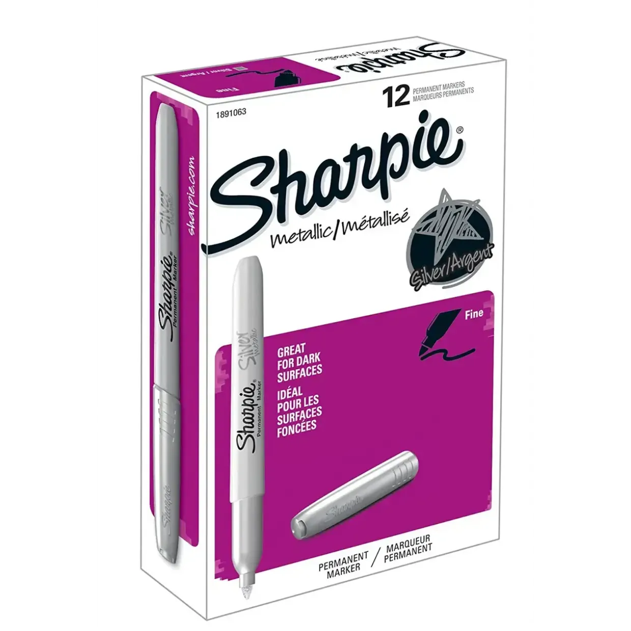 Sharpie tusser Metallic 1,4 mm Permanent Marker - Sølv - Køb minimum 12 stk.
