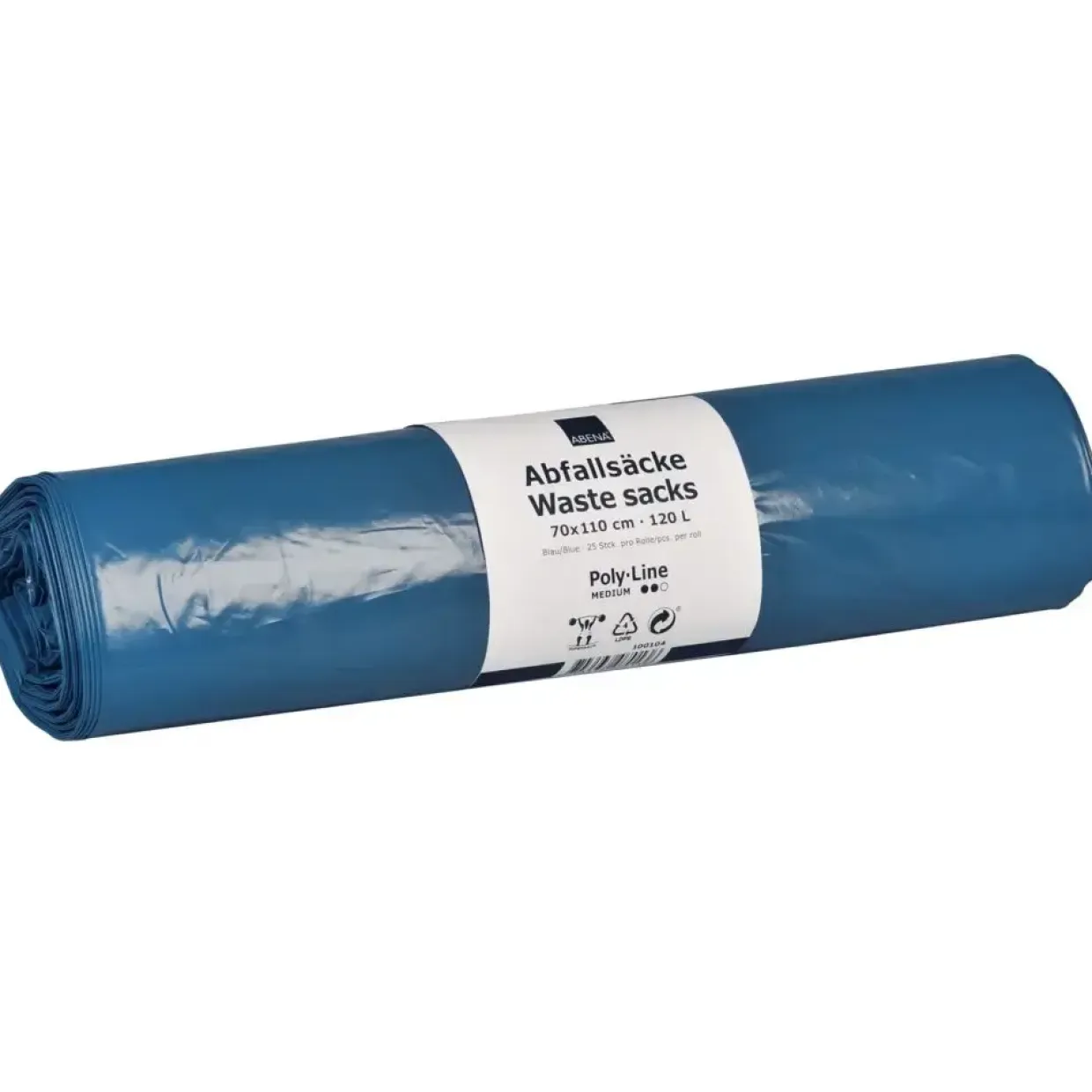 Sæk Abena Poly-Line Supersæk 100 L blå LLDPE regenerat 70x110cm - 25 stk pr rulle - 10 ruller