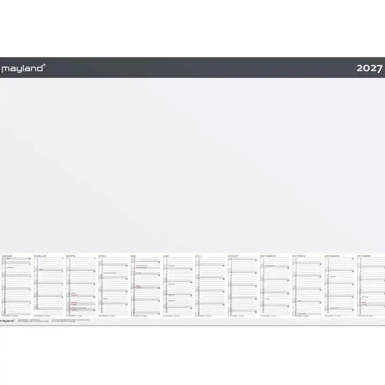 Skriveunderlag med kalenderoversigt - 402x598mm - 2027 - Mayland - 27137000