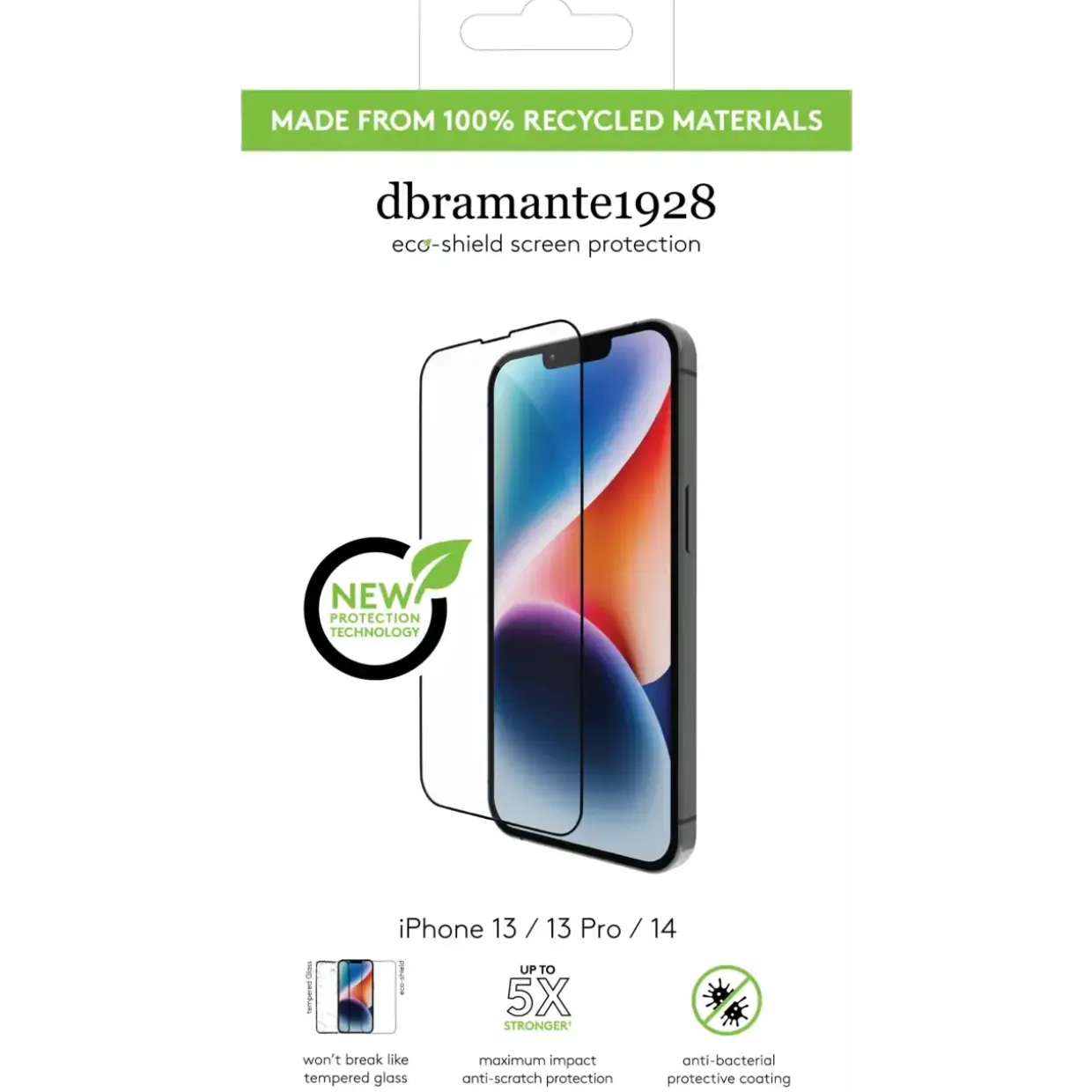 Skærmbeskytter - Dbramante1928 eco-shield - iPhone 13/13 Pro/14 - Sort kant