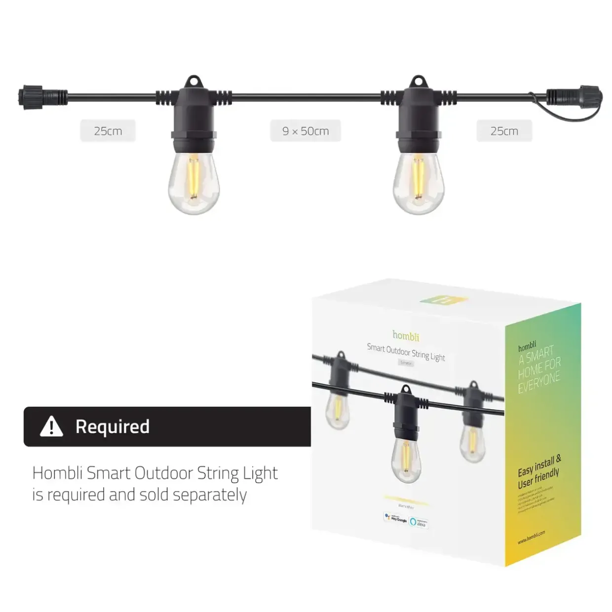 Smart lyskædeforlænger - Hombli Smart Outdoor Light String Extension - 5 m - Varm hvid - 10 pærer