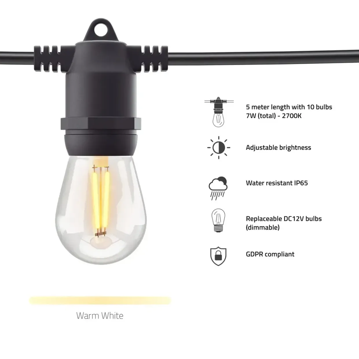 Smart lyskædeforlænger - Hombli Smart Outdoor Light String Extension - 5 m - Varm hvid - 10 pærer