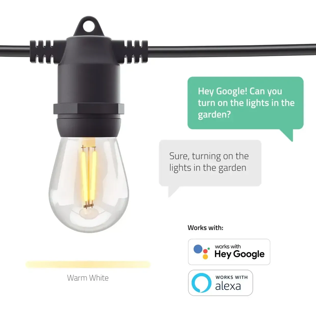 Smart lyskæde - Hombli Smart Outdoor Light String - 5 m - Varm hvid - 10 pærer