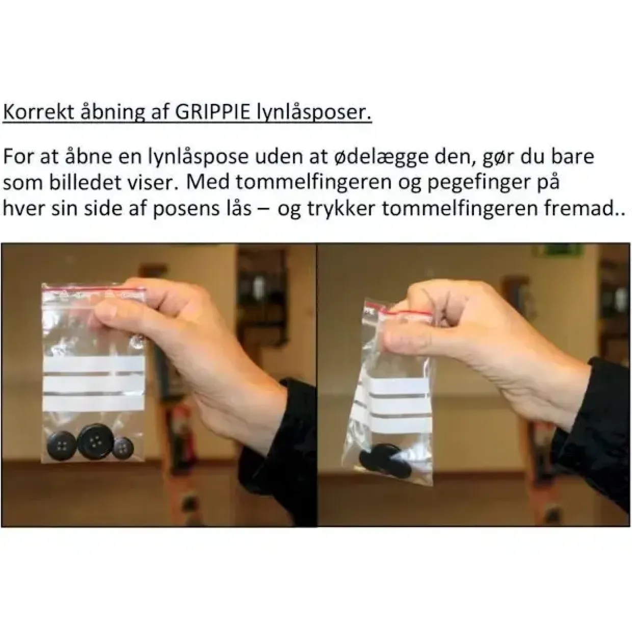 Små lynlåsposer GRIPPIE med skrivefelt 40 x 60 mm T-66 med 5 mm hul - 1000 stk i pakke