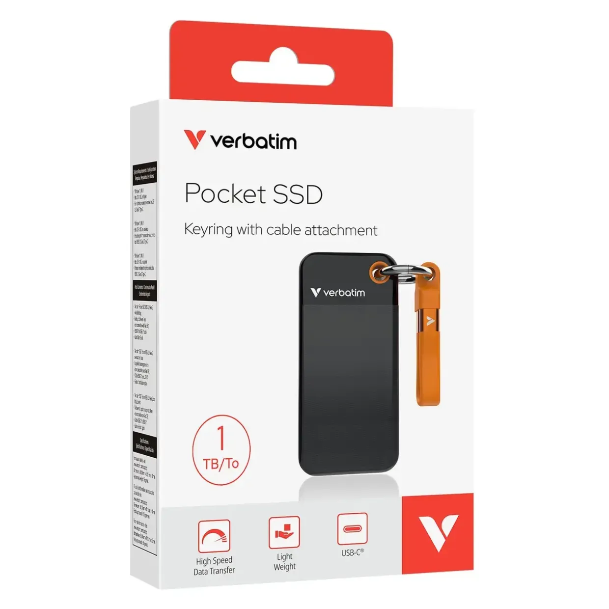 SSD - Verbatim Pocket 1TB - USB 3.2 Gen 2 - Sort/Orange