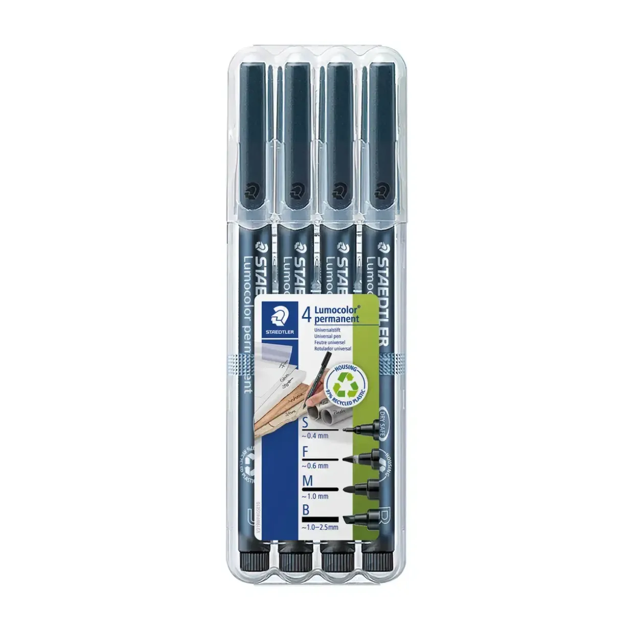 Staedtler Lumocolor sæt - Sorte permanente markere i 4 tykkelser