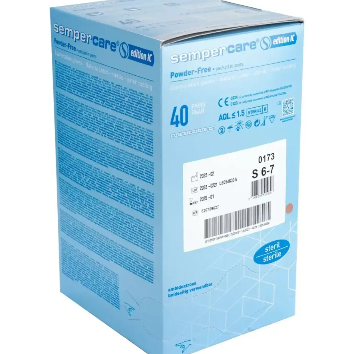 Sterile undersøgselshandsker, Sempercare Edition K, S, nature, latex, pudderfri - 6 pakker