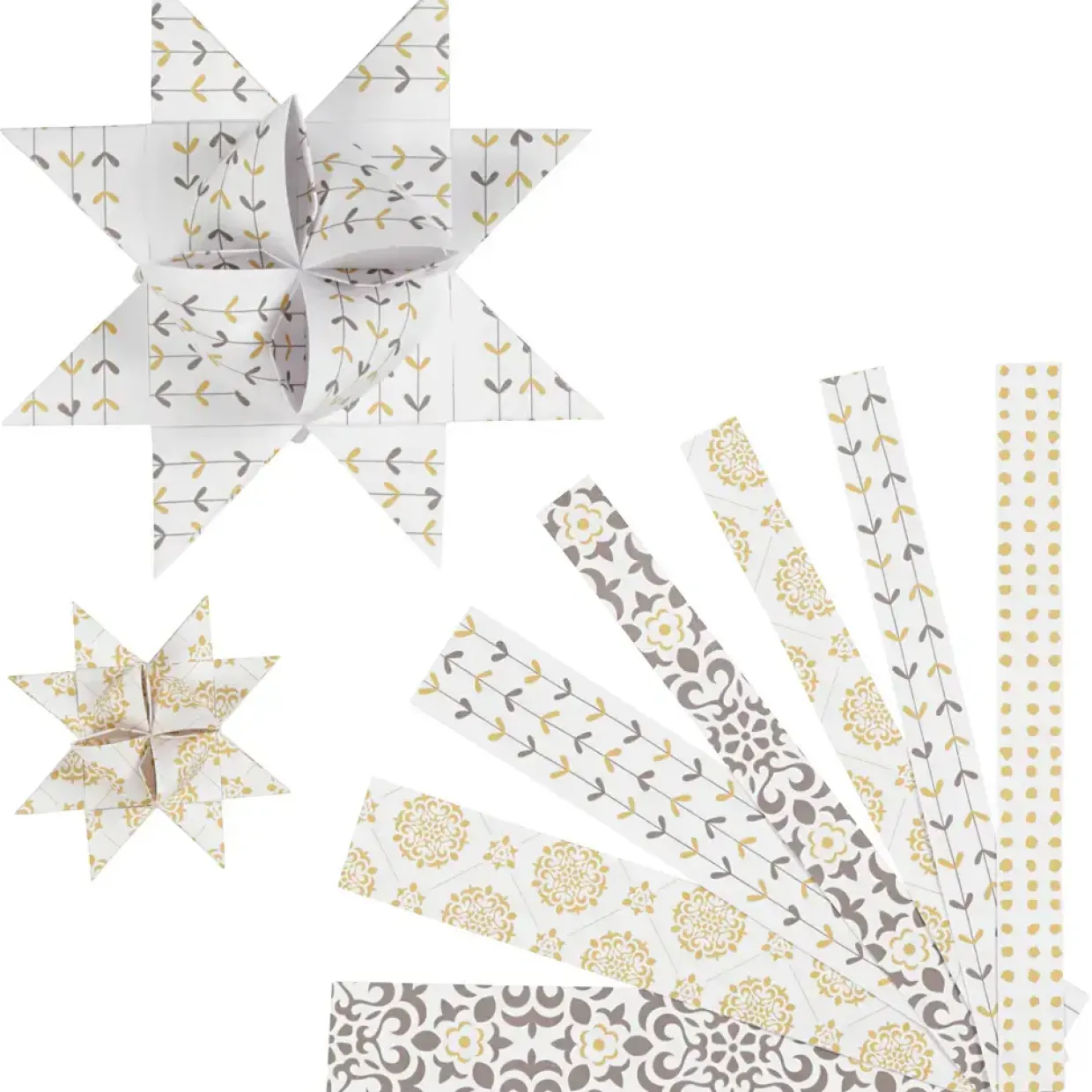 Stjernestrimler Vivi Gade hvid guld metalfolie B: 15 + 25 mm diameter 6,5 + 11,5 cm L: 44 + 86 cm - 48 stk