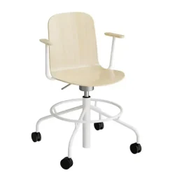 Stol ADD 5903, Fodkryds, hjul og armlæn, Birk laminat, Hvidt stel