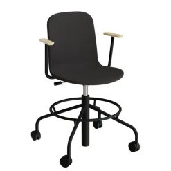 Stol ADD 5903, Fodkryds, hjul og armlæn, Helbetrukket sort tekstil, Sort stel