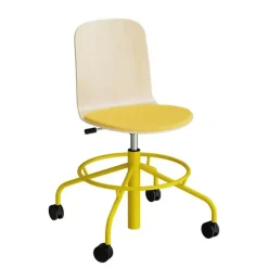 Stol ADD 5903, Fodkryds og hjul, Hvidpigmenteret eg laminat, Sæde med gult tekstil, Gult stel