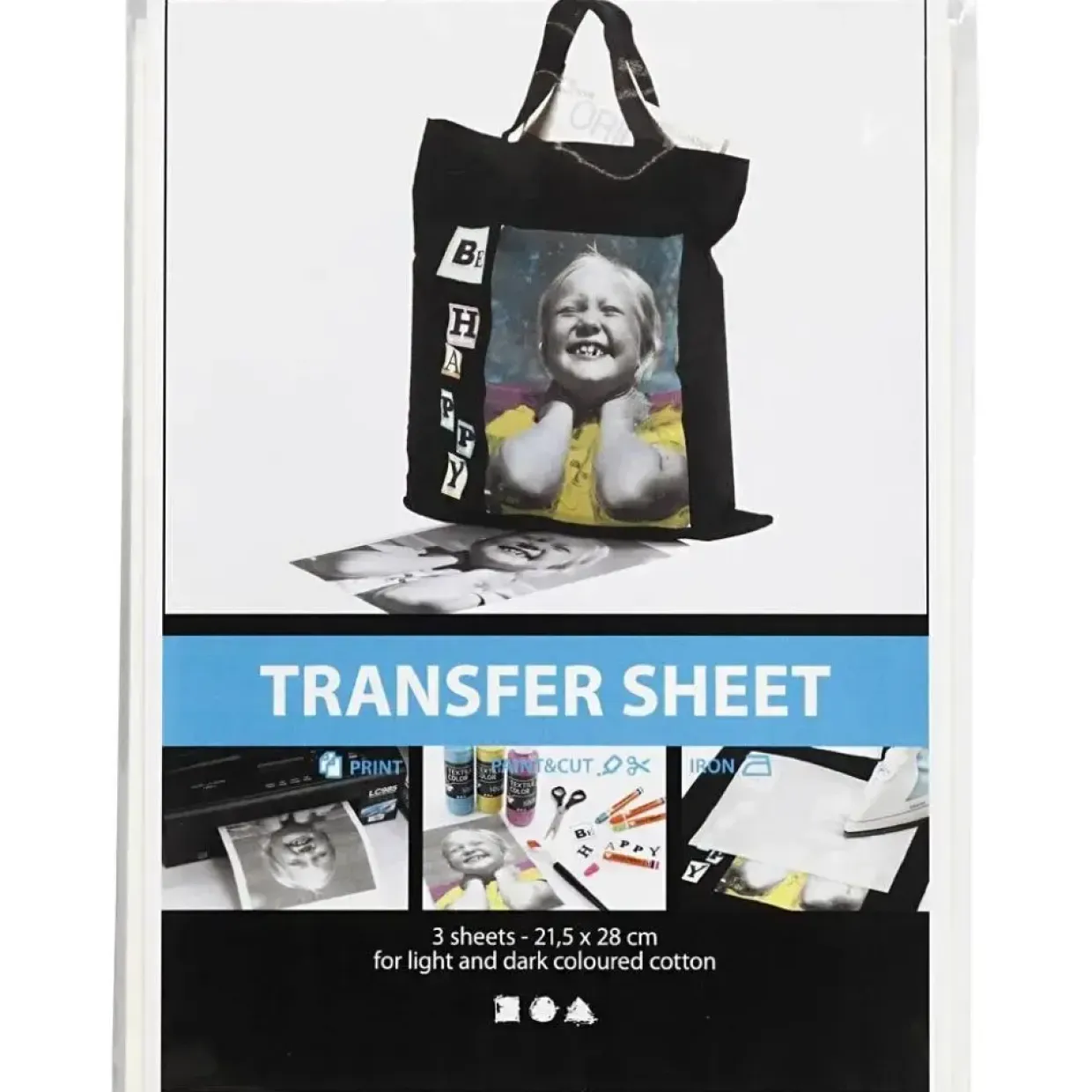 Strygemærker Transferark 21,5x28 cm hvid til lyse og mørke tekstiler - 3 ark