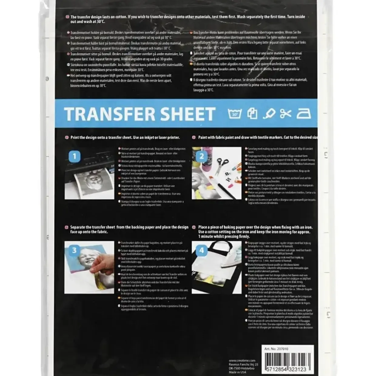Strygemærker Transferark 21,5x28 cm hvid til lyse og mørke tekstiler - 3 ark