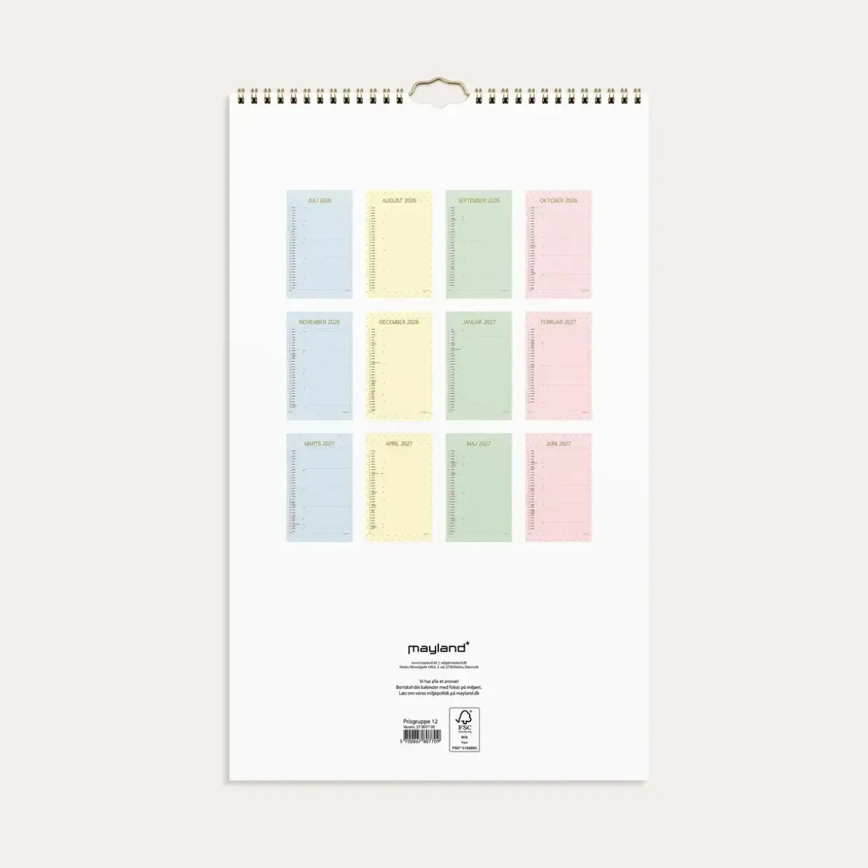 Studie Familiekalender Color Væg - 412 x 250mm - 2026/2027 - Mayland - 27807700