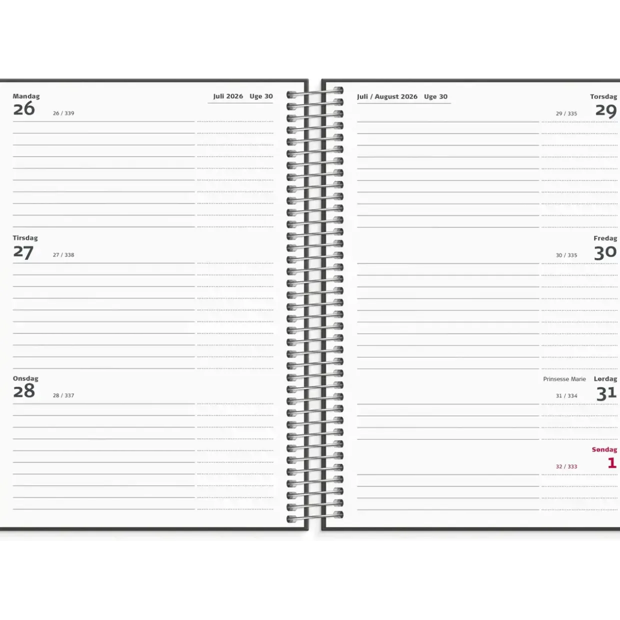 Studiekalender - Stor 178 x 137mm - Ugekalender - Tværf. - Sort - 2026/2027 - 27803000