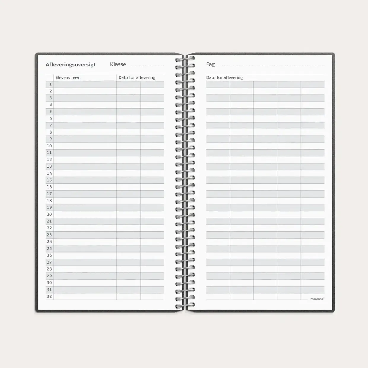 Studie Lille Lærerkalender 172 x 110mm - matsort genbrugskarton spiral 2026/2027 - 27814000