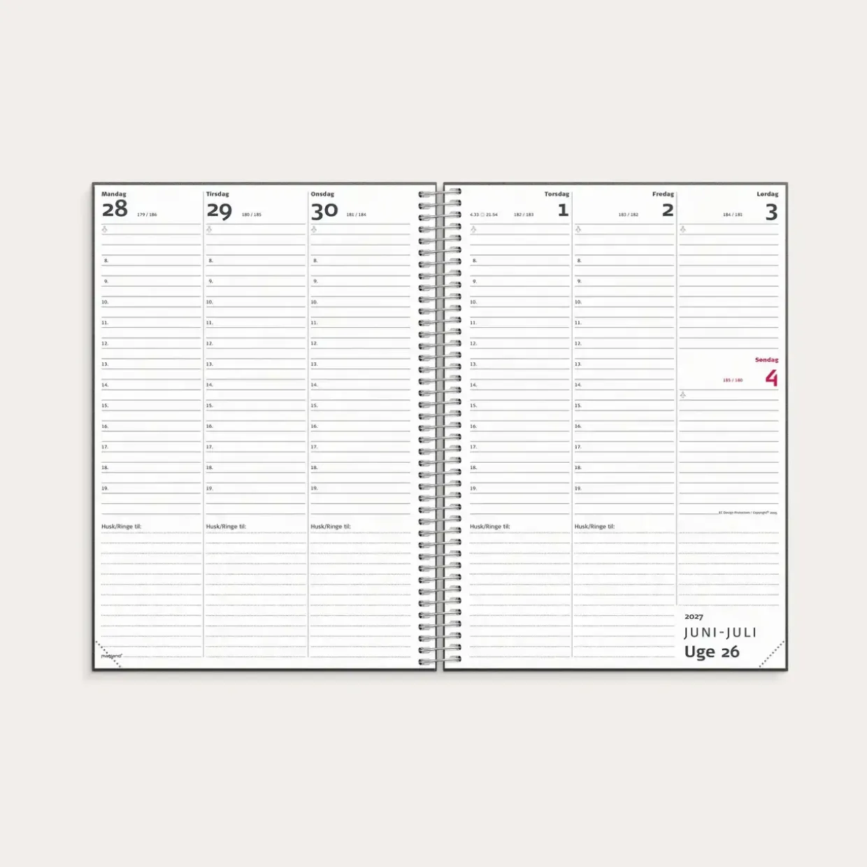 Studie Lærerkalender A5 matsort genbrugskarton spiral 2026/2027 - 27813000