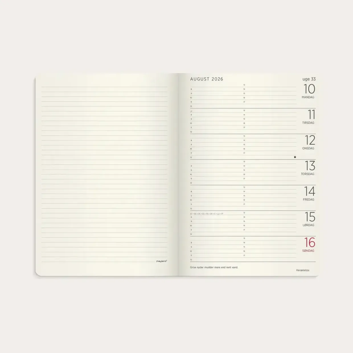 Studie ugekalender - A5 - Forma Deluxe - tværformat - brun kunstskind - 2026/2027 - Mayland - 27807070