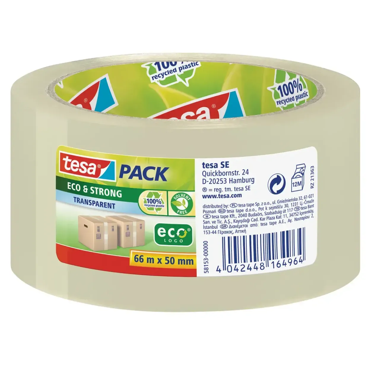Tape tesa Ecologo klar 50mmx66m støjsvag 58153