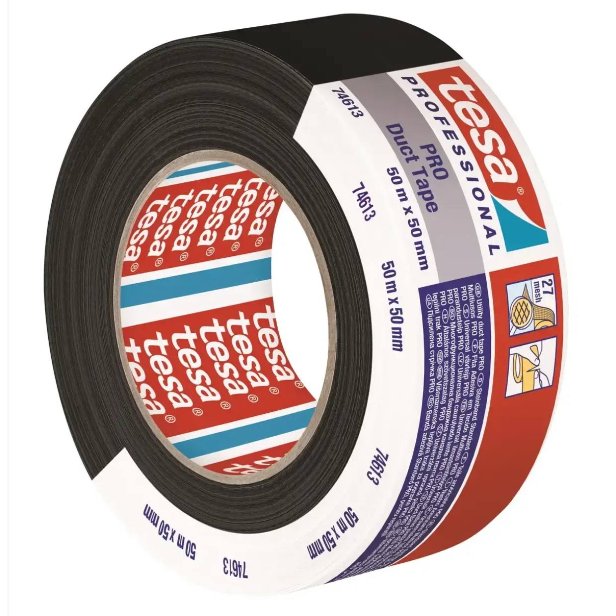 Tape - Tesa 74613 Lærred - Sort - 50 mm x 50 m - Duct Tape PRO