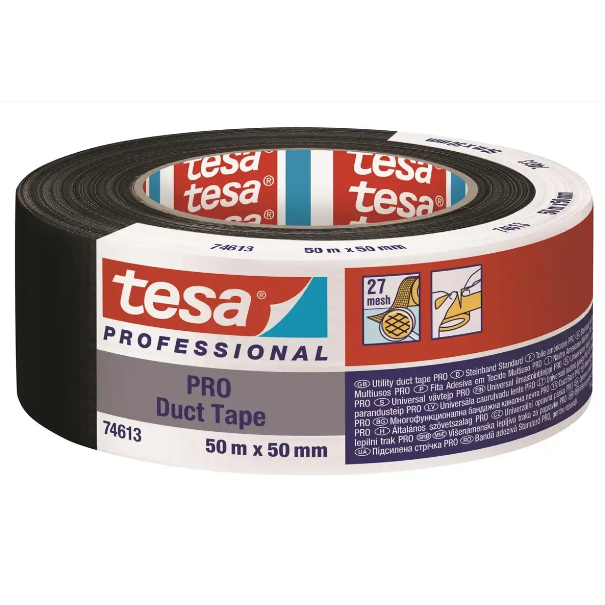 Tape - Tesa 74613 Lærred - Sort - 50 mm x 50 m - Duct Tape PRO