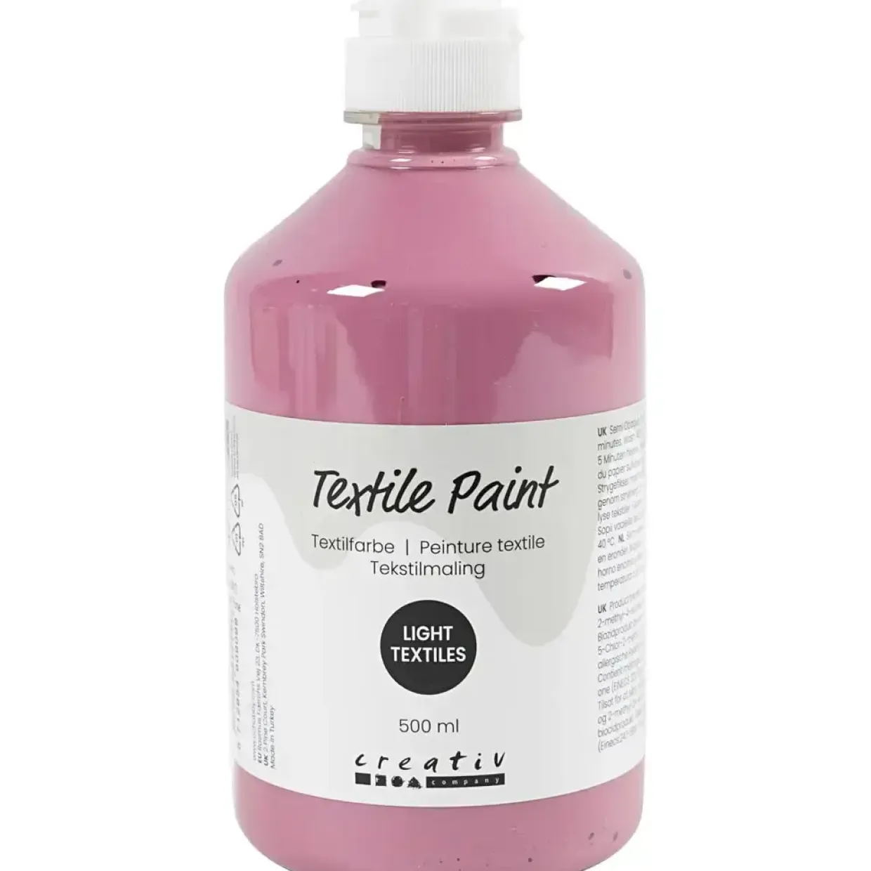 Tekstilmaling, halvdækkende, mørk rosa, 500 ml/ 1 fl.